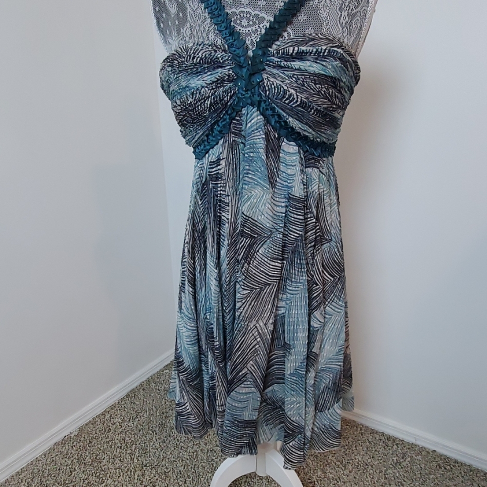 BCBGMaxAzria Blue and Black Patterned Mini Dress